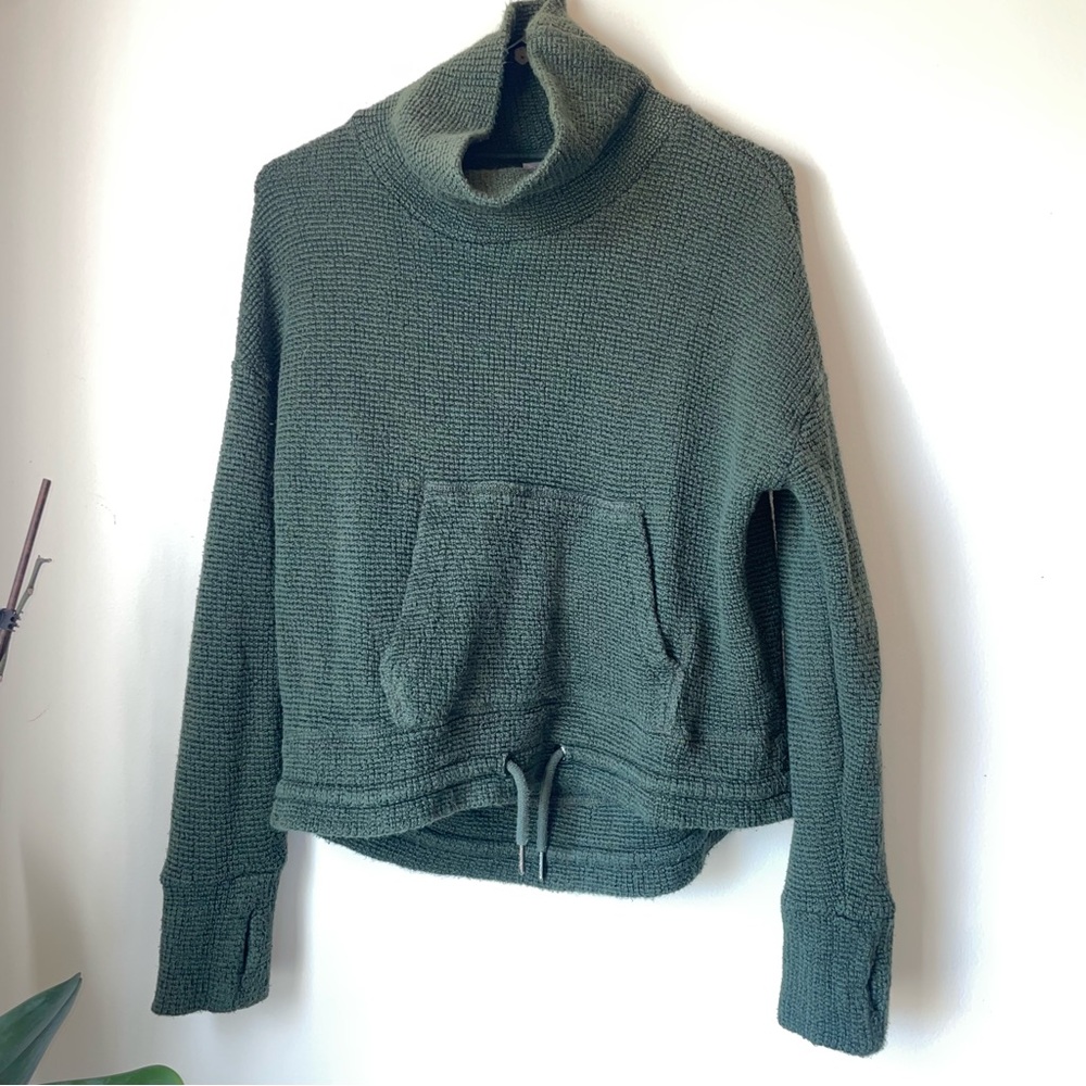 Sweaty Betty Green Turtleneck Knit Sweater with Kangaroo Pocket
